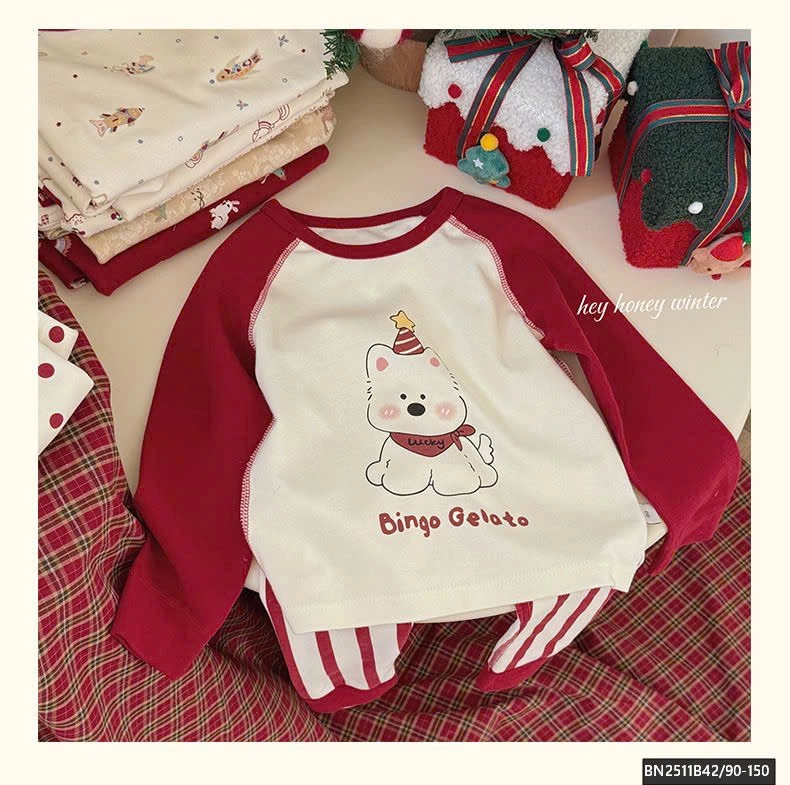 BỘ COTTON MẶC NHÀ TONE ĐỎ