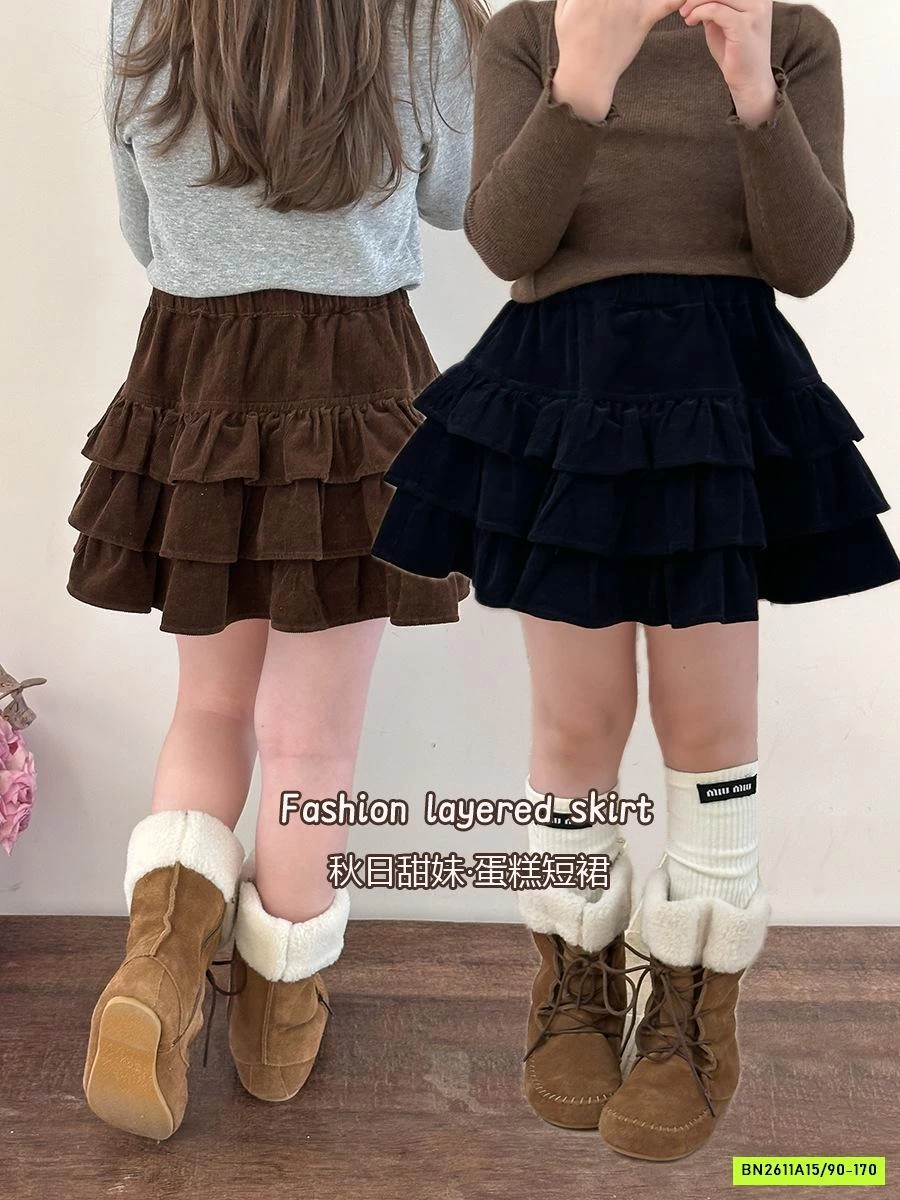 CHÂN VÁY NHUNG XẾP TẦNG 25G041 AMBB