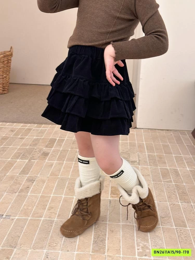 CHÂN VÁY NHUNG XẾP TẦNG 25G041 AMBB