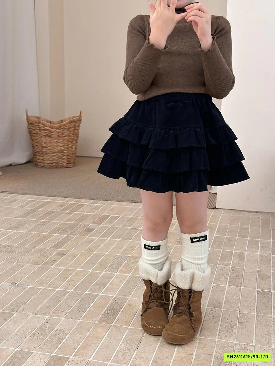 CHÂN VÁY NHUNG XẾP TẦNG 25G041 AMBB