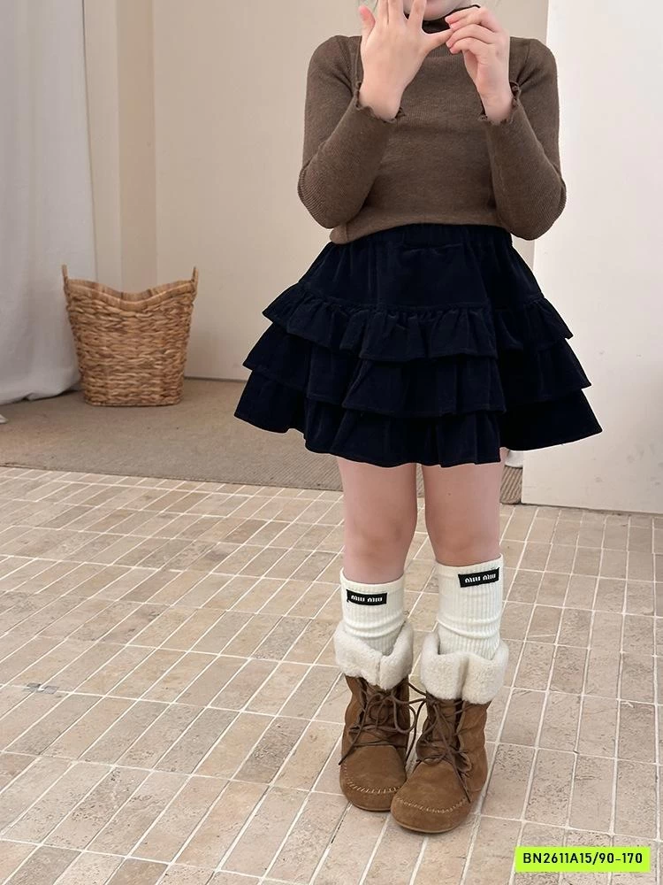 CHÂN VÁY NHUNG XẾP TẦNG 25G041 AMBB