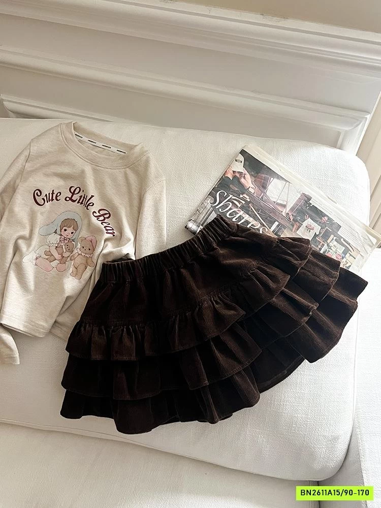 CHÂN VÁY NHUNG XẾP TẦNG 25G041 AMBB