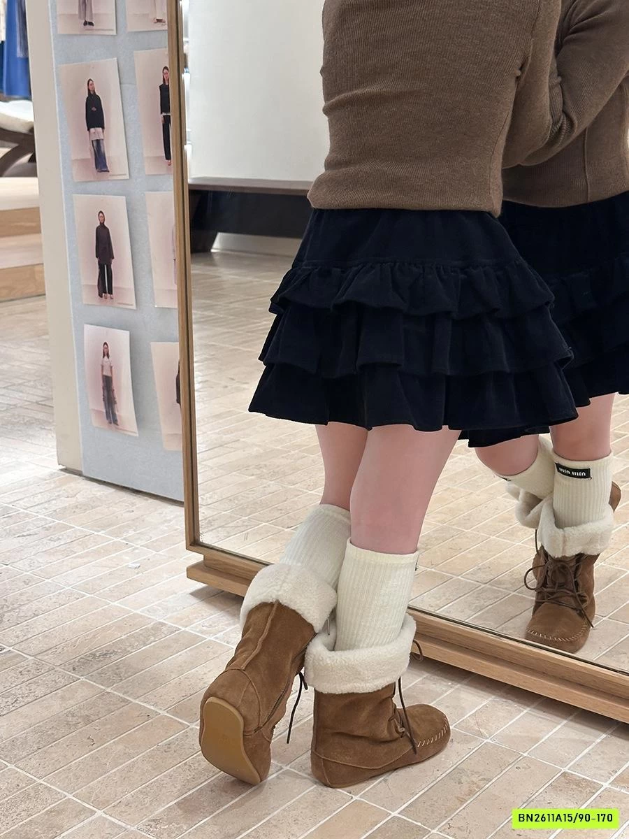 CHÂN VÁY NHUNG XẾP TẦNG 25G041 AMBB