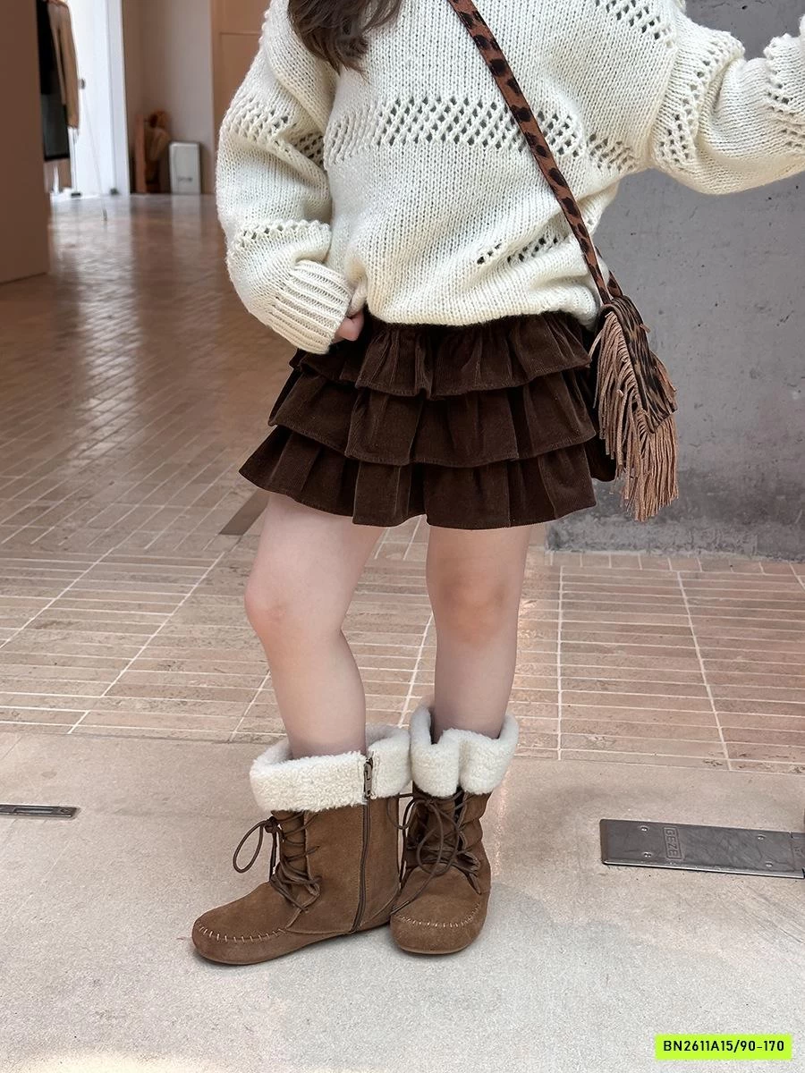 CHÂN VÁY NHUNG XẾP TẦNG 25G041 AMBB