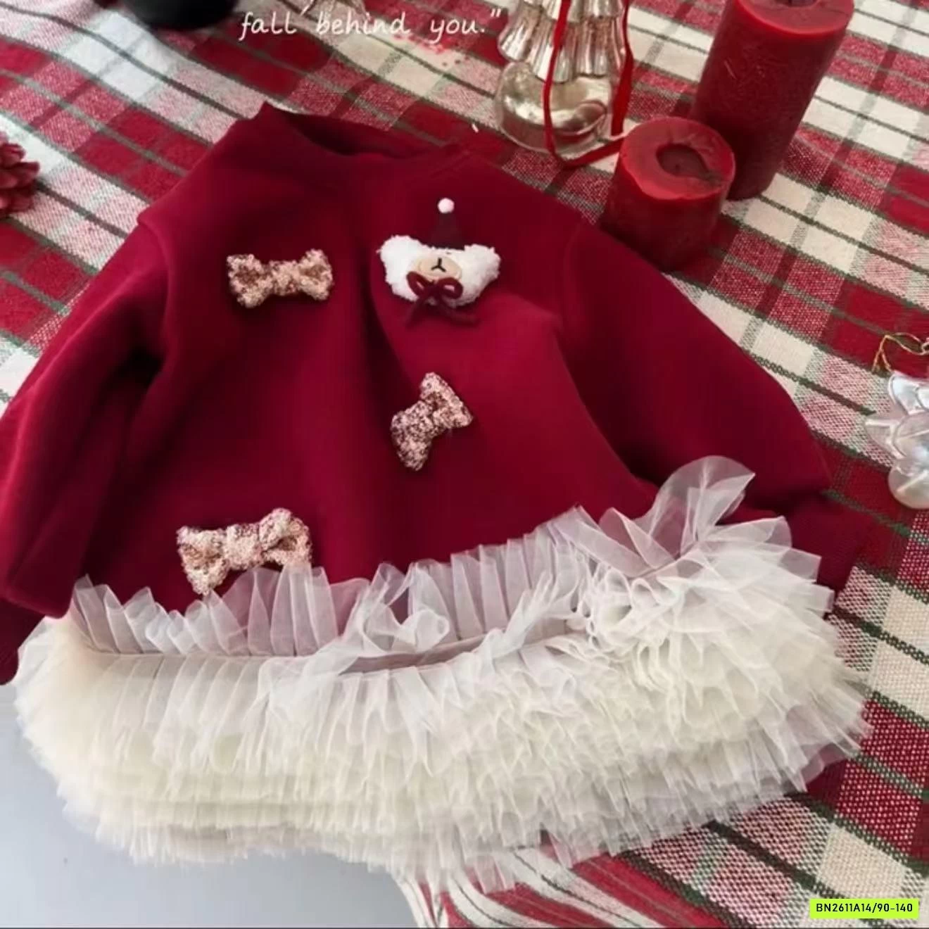 VÁY NỈ ĐỎ VIỀN REN LÓT LÔNG CỪU NINGLI