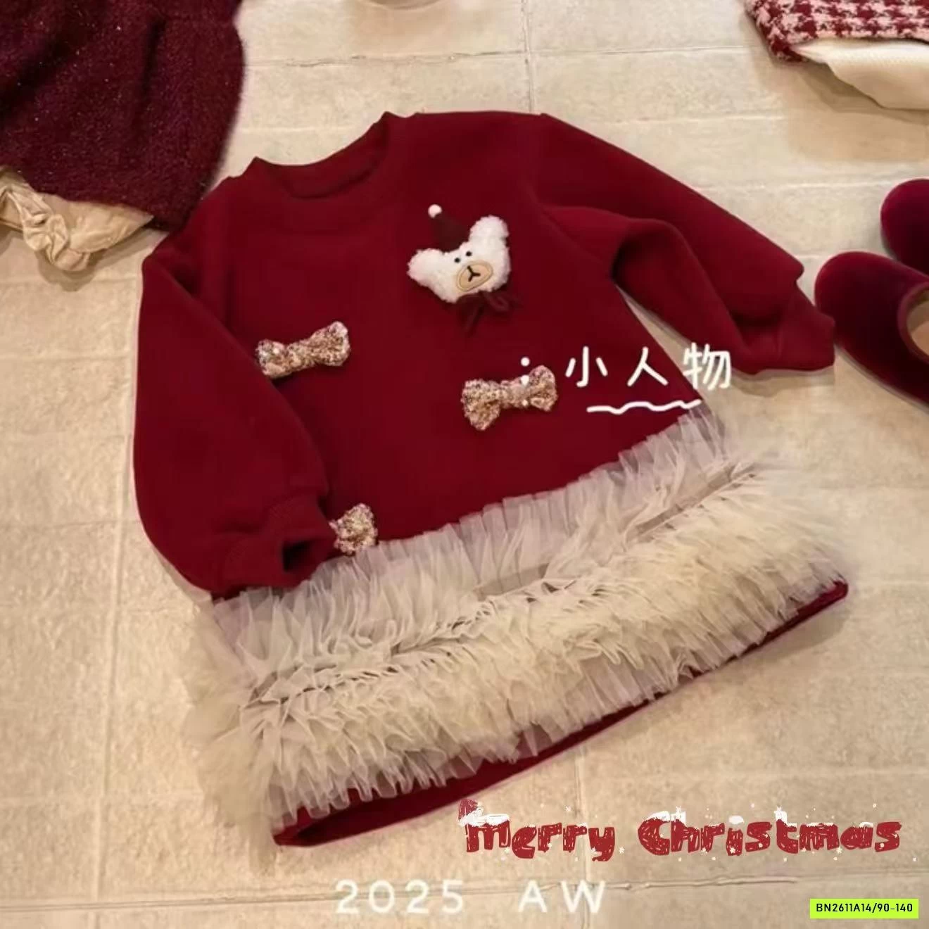 VÁY NỈ ĐỎ VIỀN REN LÓT LÔNG CỪU NINGLI