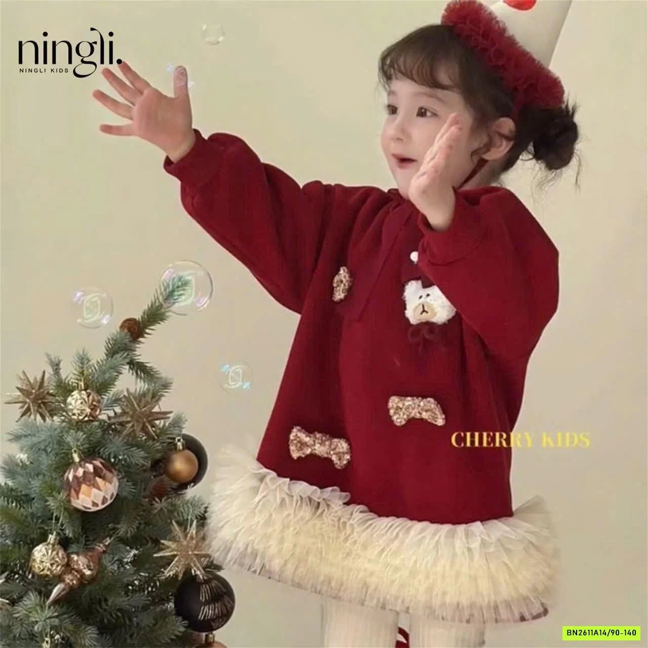 VÁY NỈ ĐỎ VIỀN REN LÓT LÔNG CỪU NINGLI