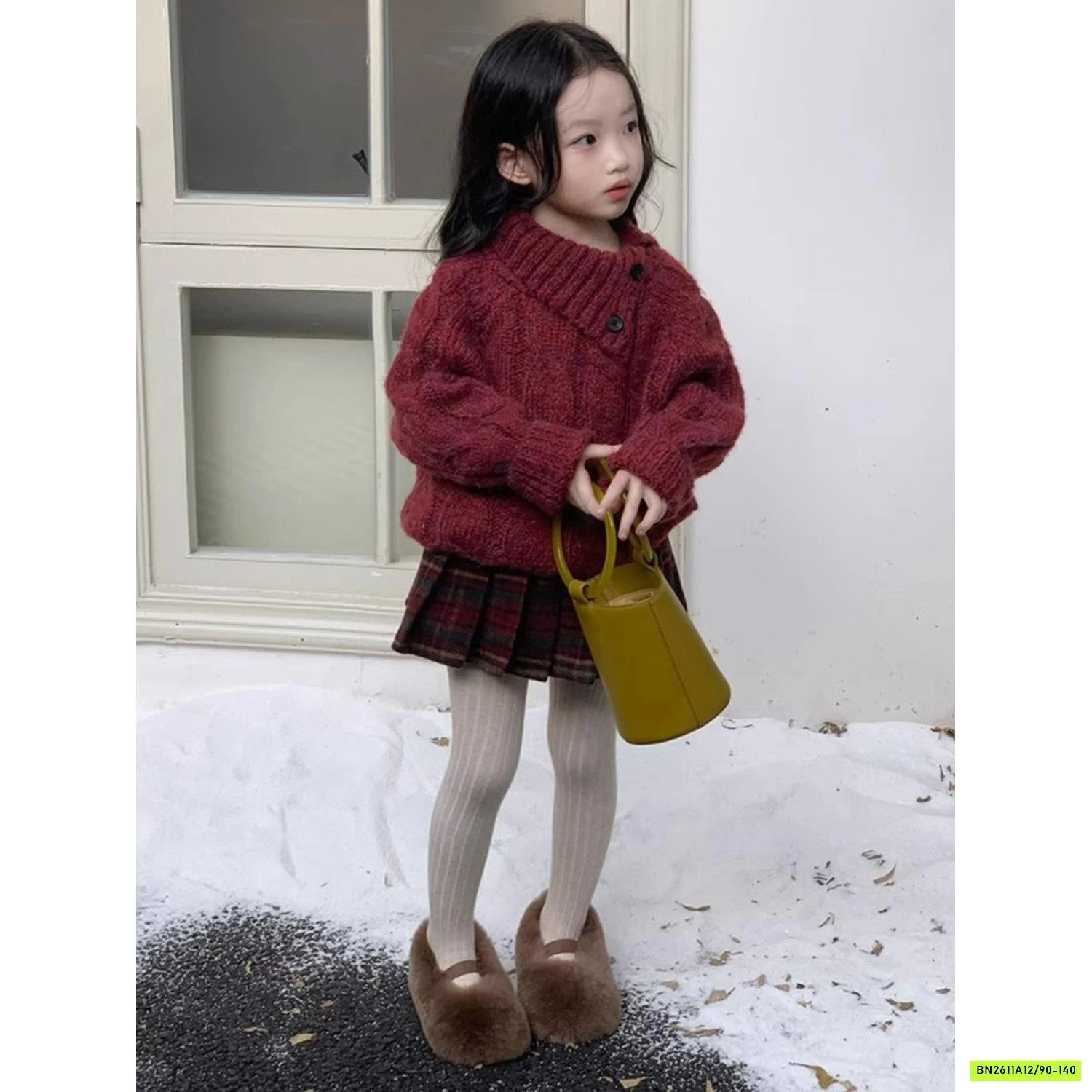 SÉT ÁO LEN CỔ LỆCH MIX CV DẠ CARO ĐỎ