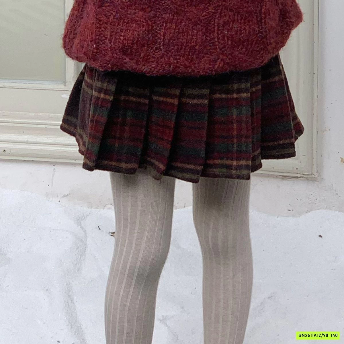 SÉT ÁO LEN CỔ LỆCH MIX CV DẠ CARO ĐỎ