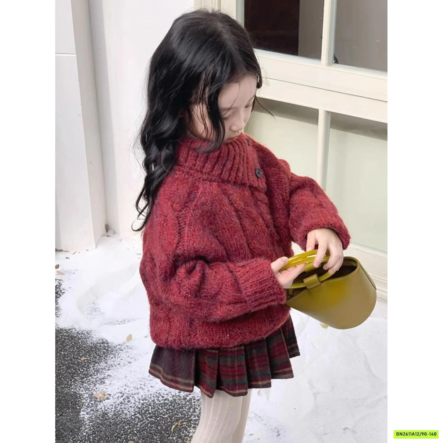 SÉT ÁO LEN CỔ LỆCH MIX CV DẠ CARO ĐỎ