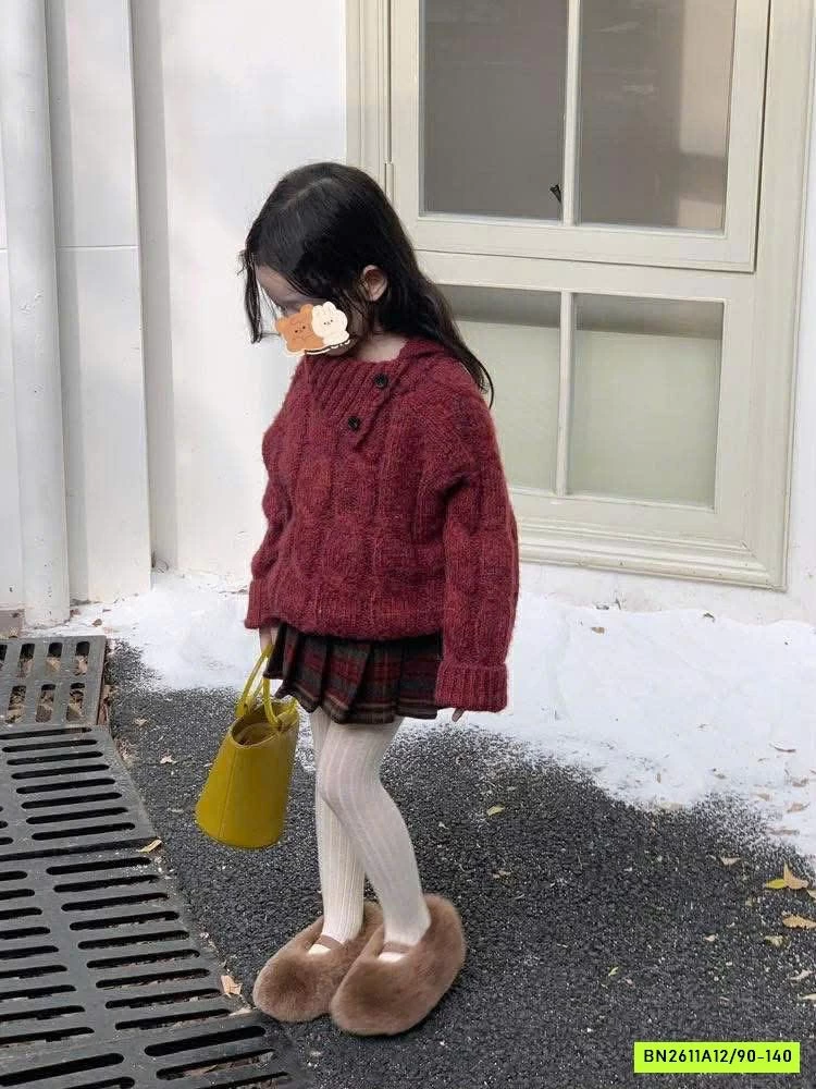 SÉT ÁO LEN CỔ LỆCH MIX CV DẠ CARO ĐỎ