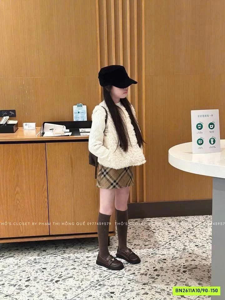 CHÂN VÁY DẠ CARO NÂU T&Q KIDS