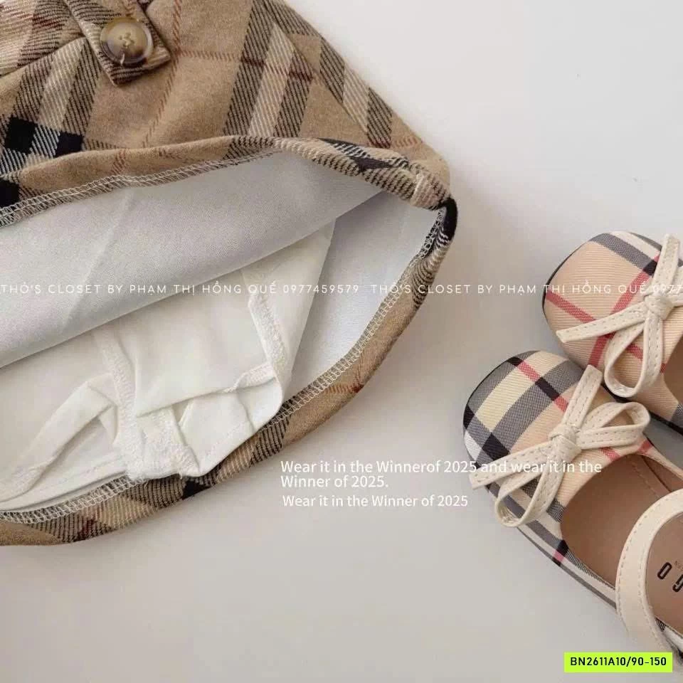 CHÂN VÁY DẠ CARO NÂU T&Q KIDS