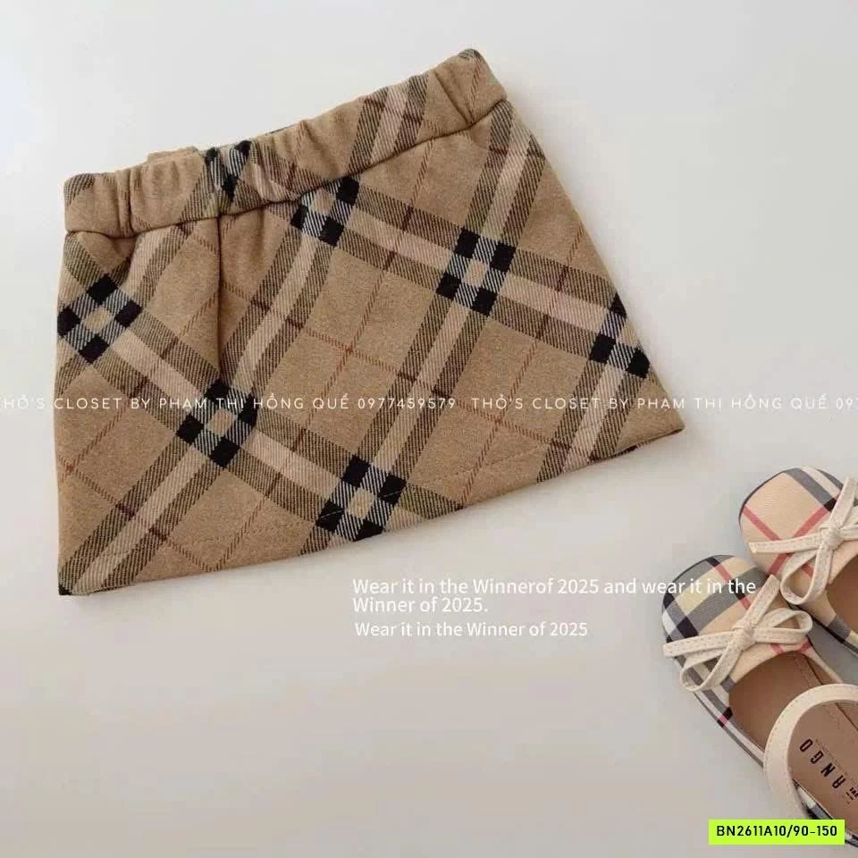 CHÂN VÁY DẠ CARO NÂU T&Q KIDS