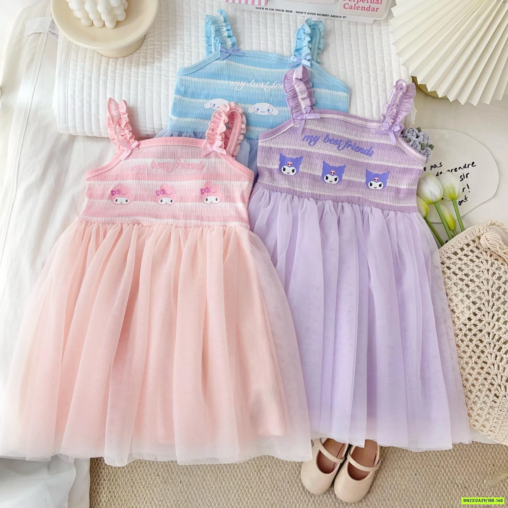 ĐẦM THUN 2 DÂY PHỐI CHÂN VOAN SANRITO