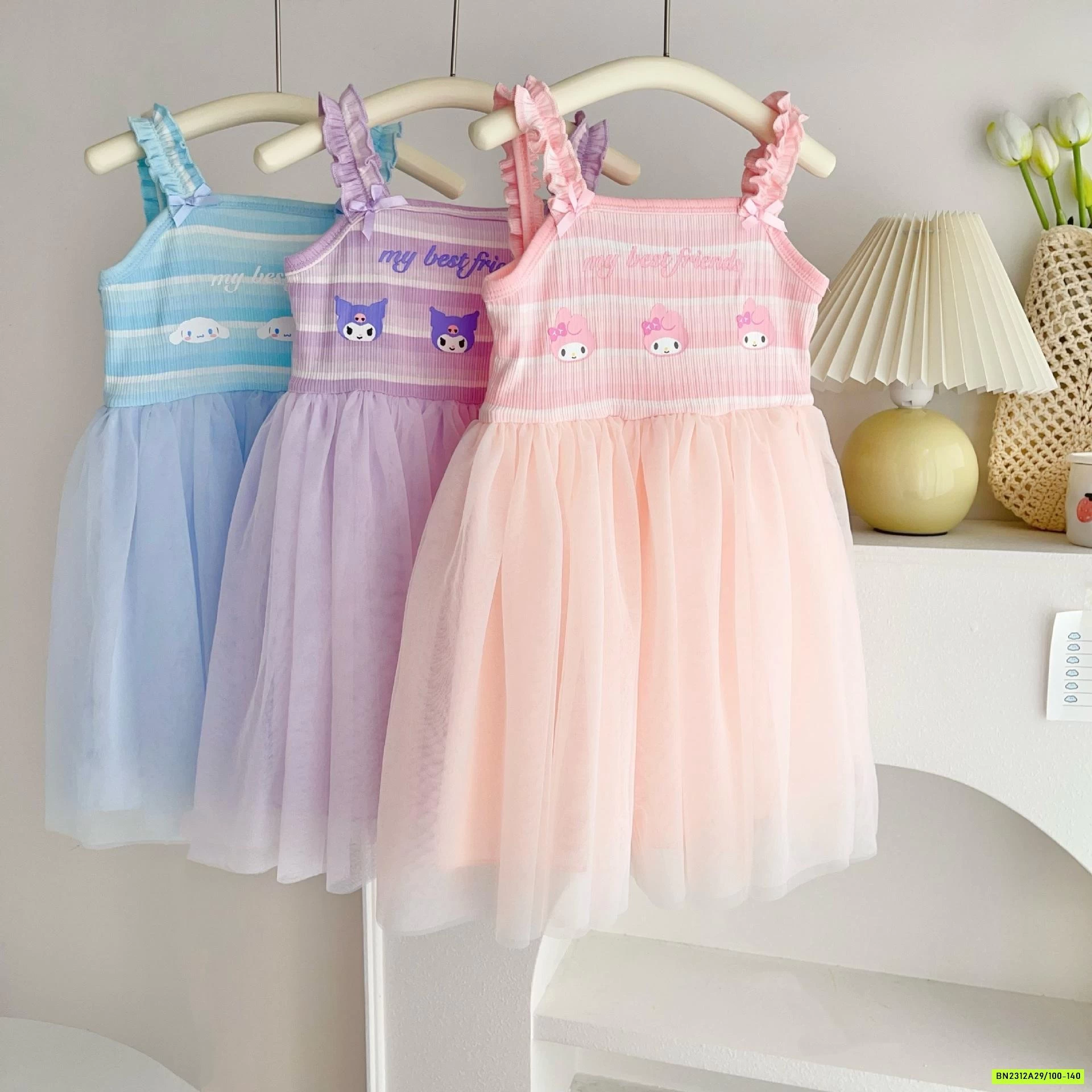 ĐẦM THUN 2 DÂY PHỐI CHÂN VOAN SANRITO