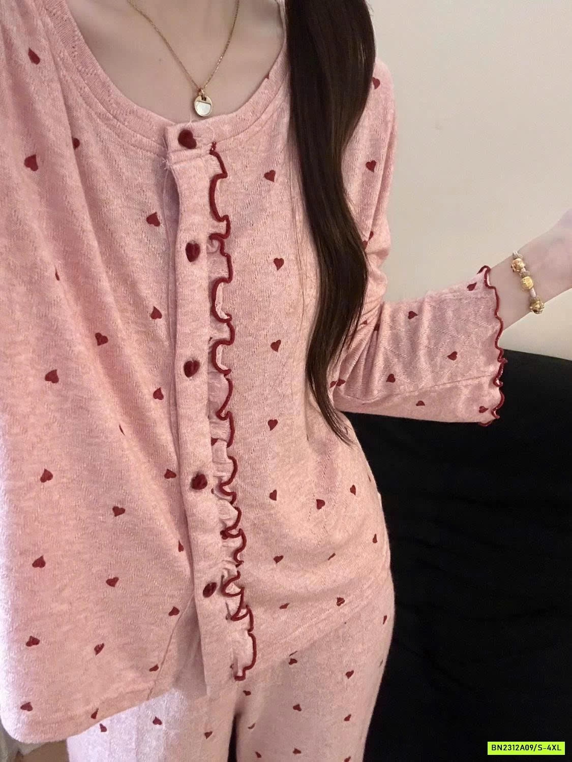 BỘ NGỦ NỈ TRÁI TIM VIỀN BÈO HỒNG