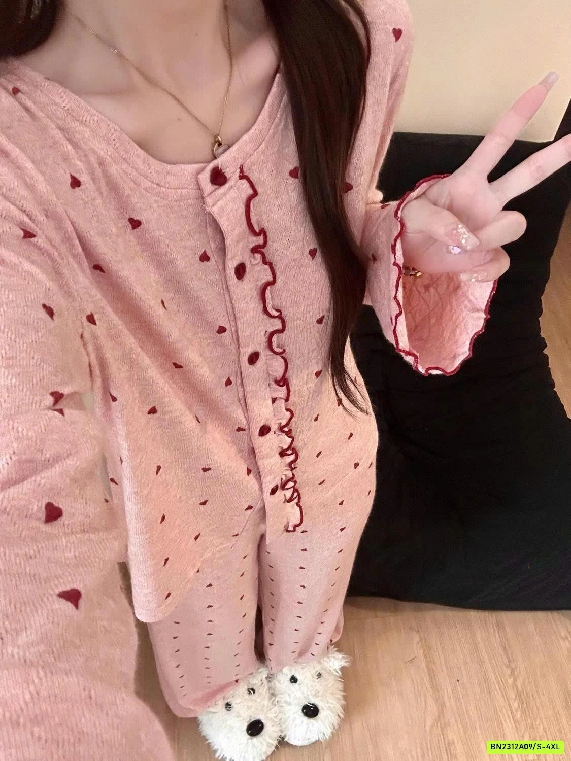 BỘ NGỦ NỈ TRÁI TIM VIỀN BÈO HỒNG