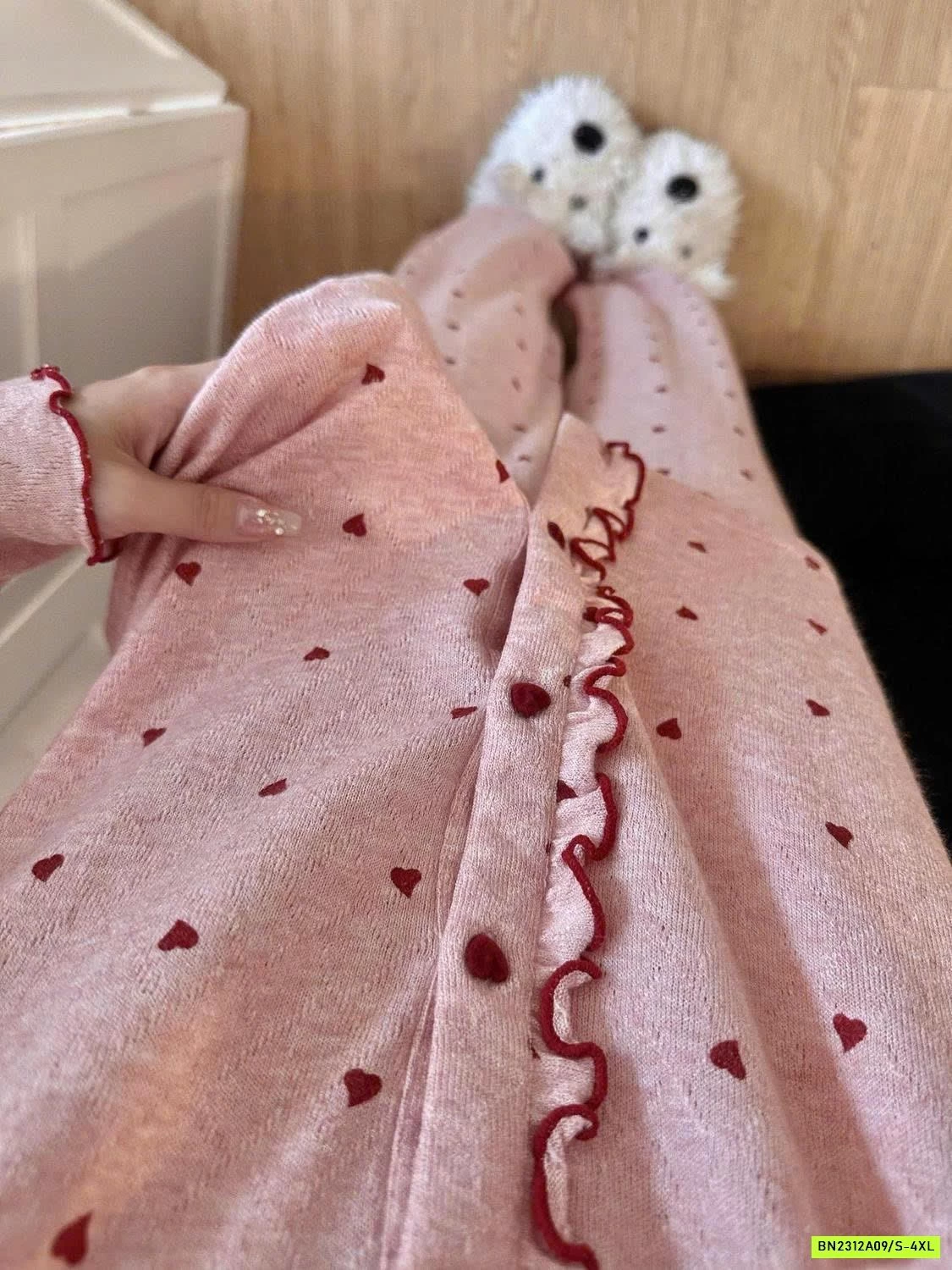 BỘ NGỦ NỈ TRÁI TIM VIỀN BÈO HỒNG