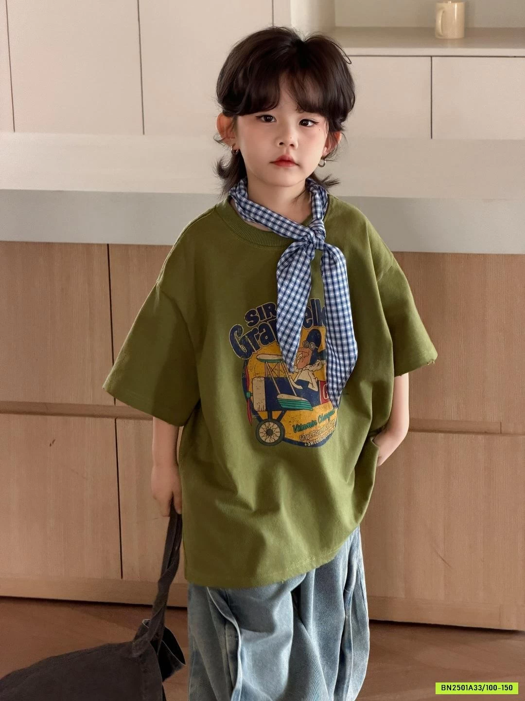 ÁO THUN RÊU MIX JEANS BẠC MÀU