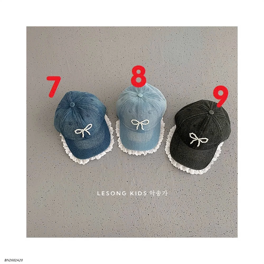 MŨ KẾTI JEANS NƠ CHO BG