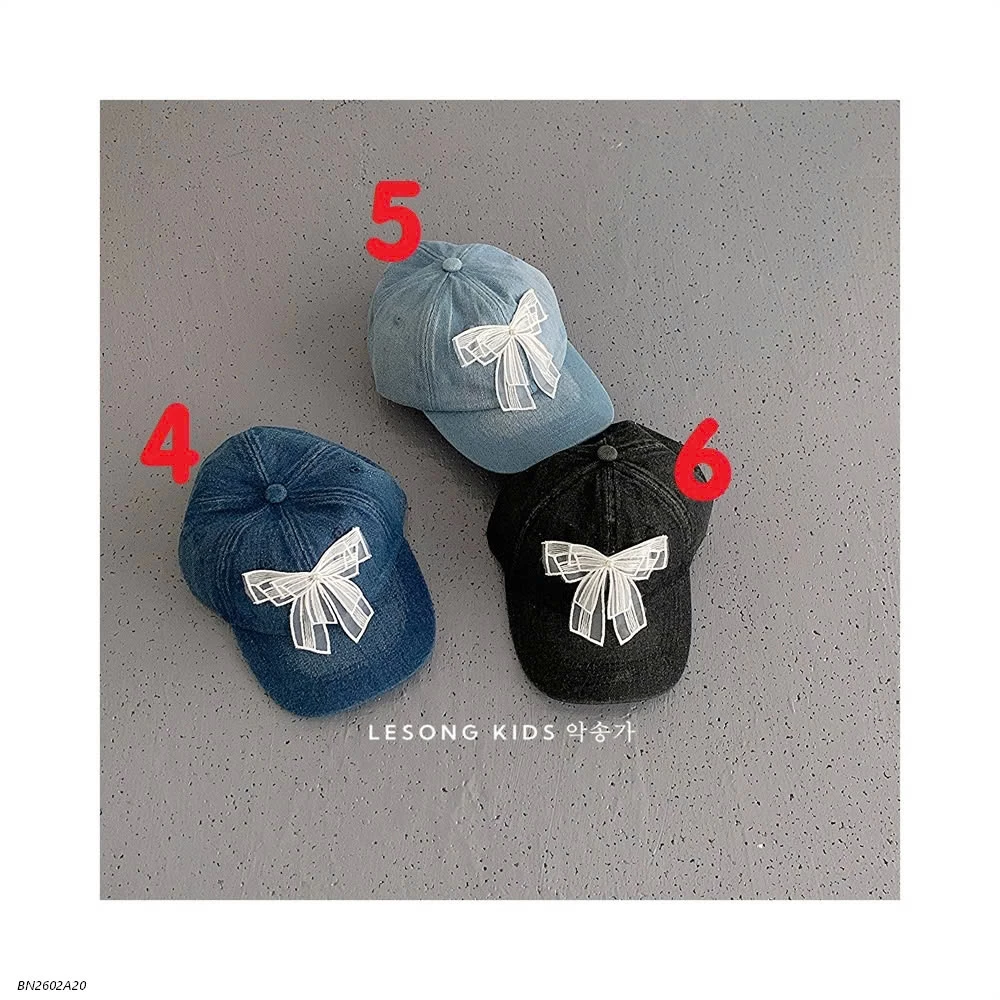 MŨ KẾTI JEANS NƠ CHO BG