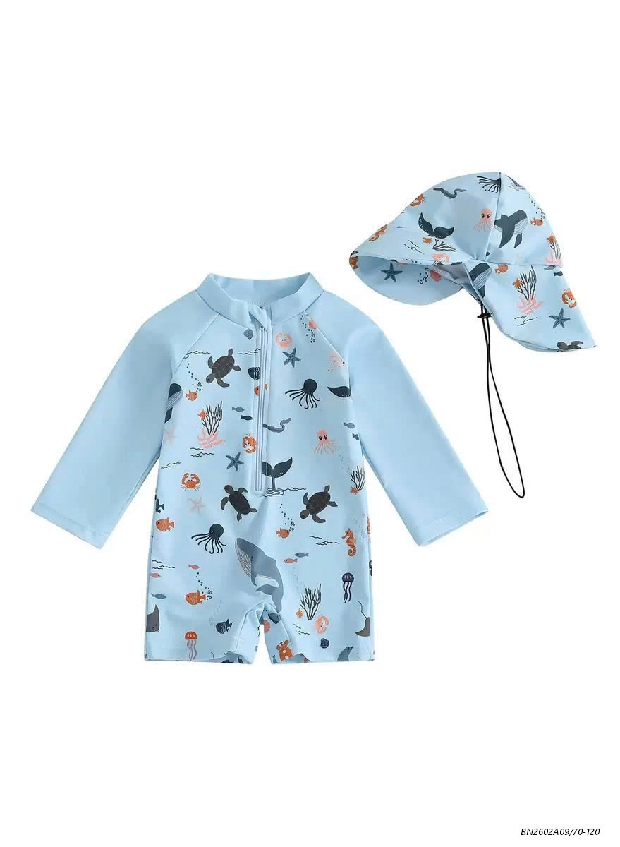 BỘ BƠI DÀI TAY KÈM MŨ CHO BÉ