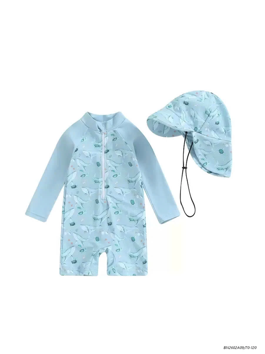 BỘ BƠI DÀI TAY KÈM MŨ CHO BÉ