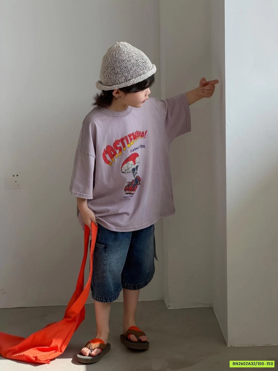 ÁO THUN TÍM MIX SHORT JEANS MÁC TÚI