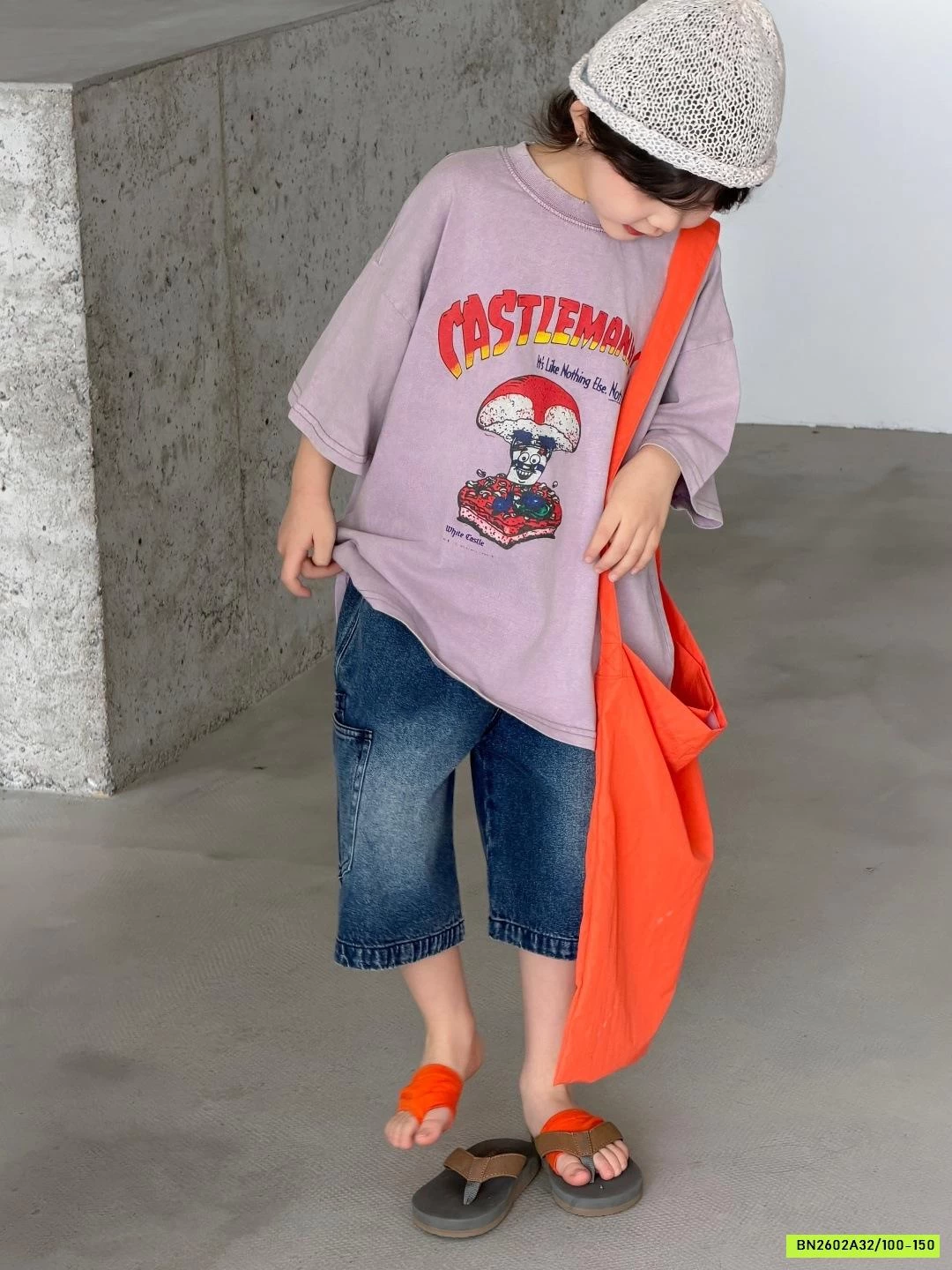 ÁO THUN TÍM MIX SHORT JEANS MÁC TÚI