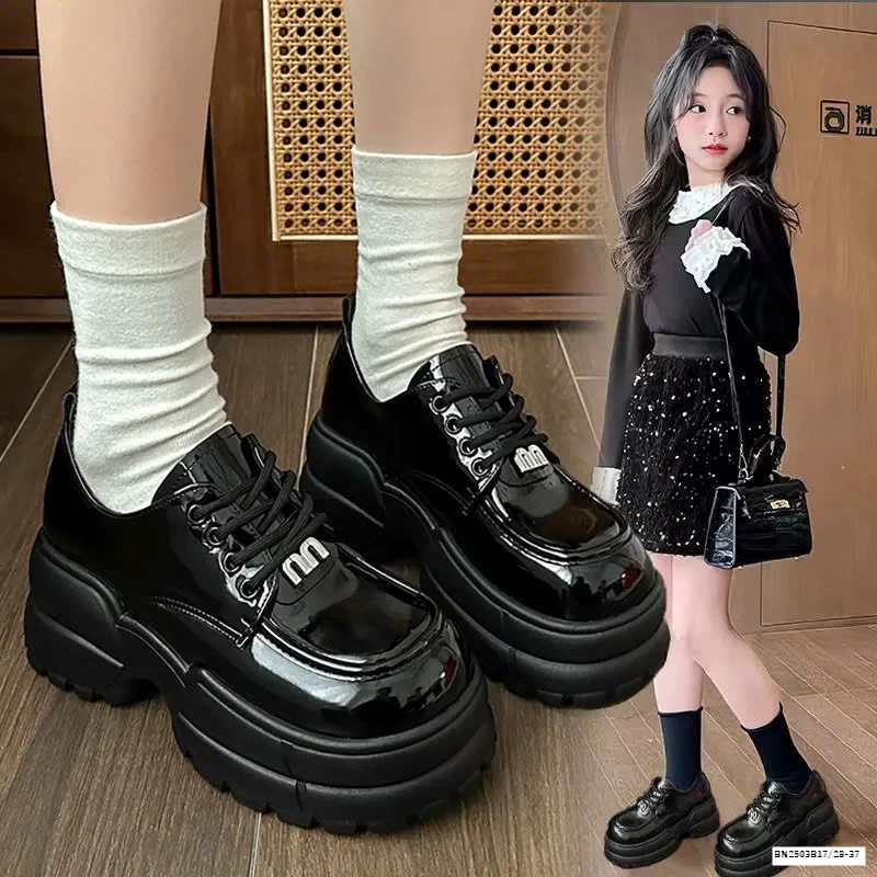 GIÀY MARY JANE DA BÓNG ĐẾ CAO CHO BÉ GÁI