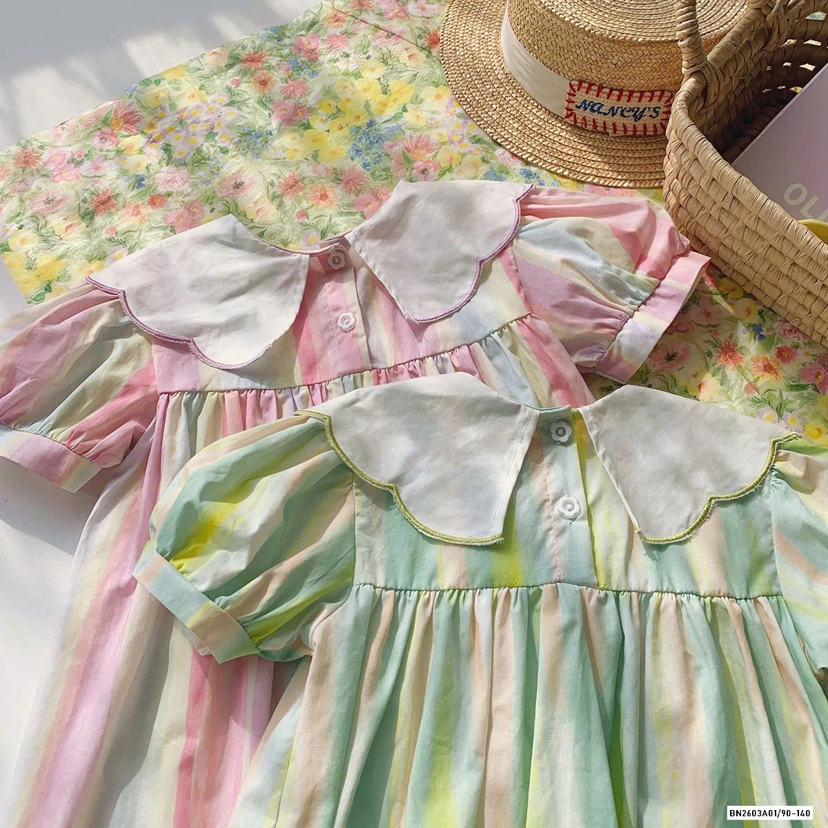 ĐẦM SỌC SẮC MÀU TAY BỒNG