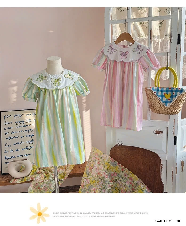 ĐẦM SỌC SẮC MÀU TAY BỒNG