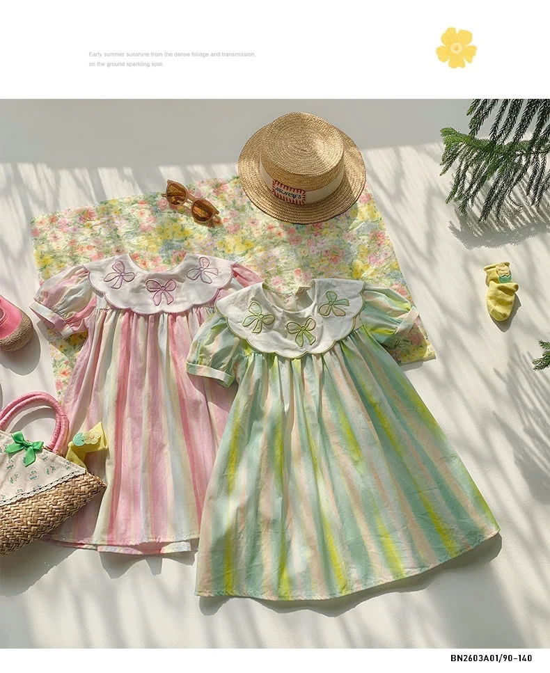 ĐẦM SỌC SẮC MÀU TAY BỒNG