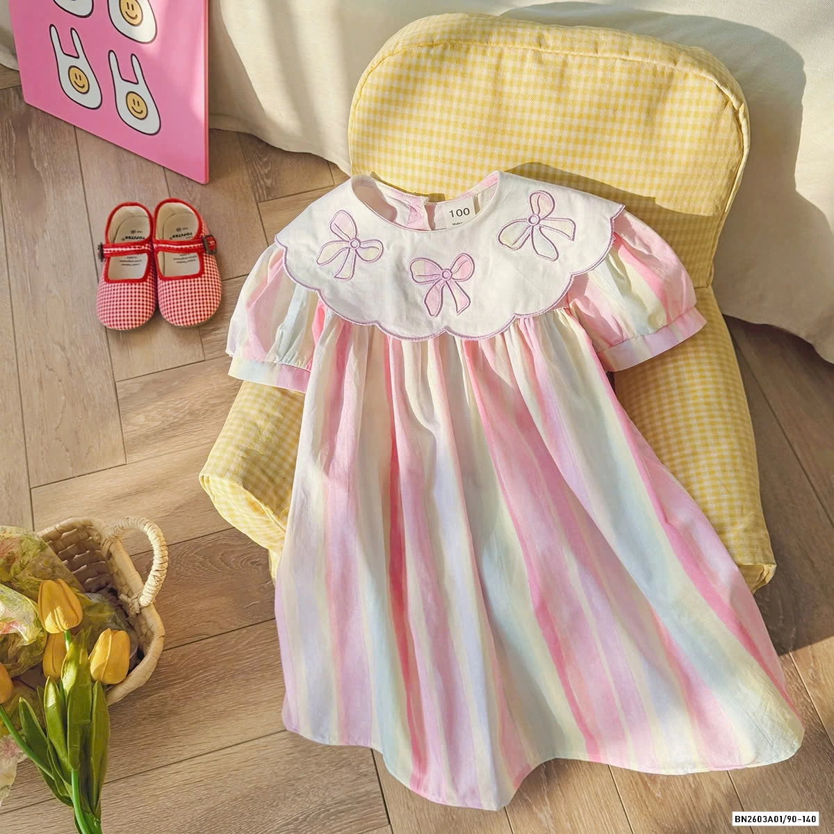 ĐẦM SỌC SẮC MÀU TAY BỒNG