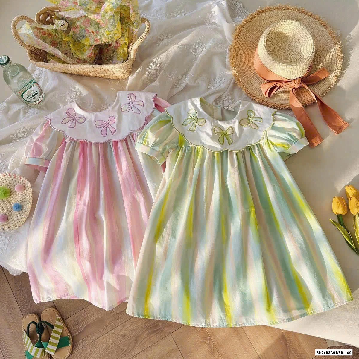 ĐẦM SỌC SẮC MÀU TAY BỒNG