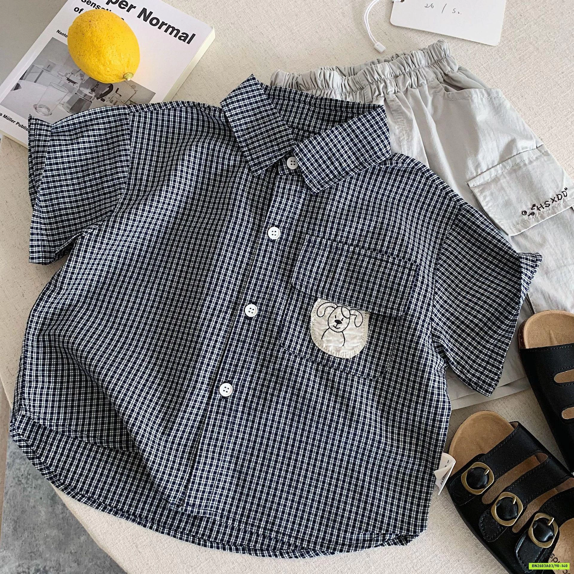 SƠ MI CỘC TAY CARO GẤU