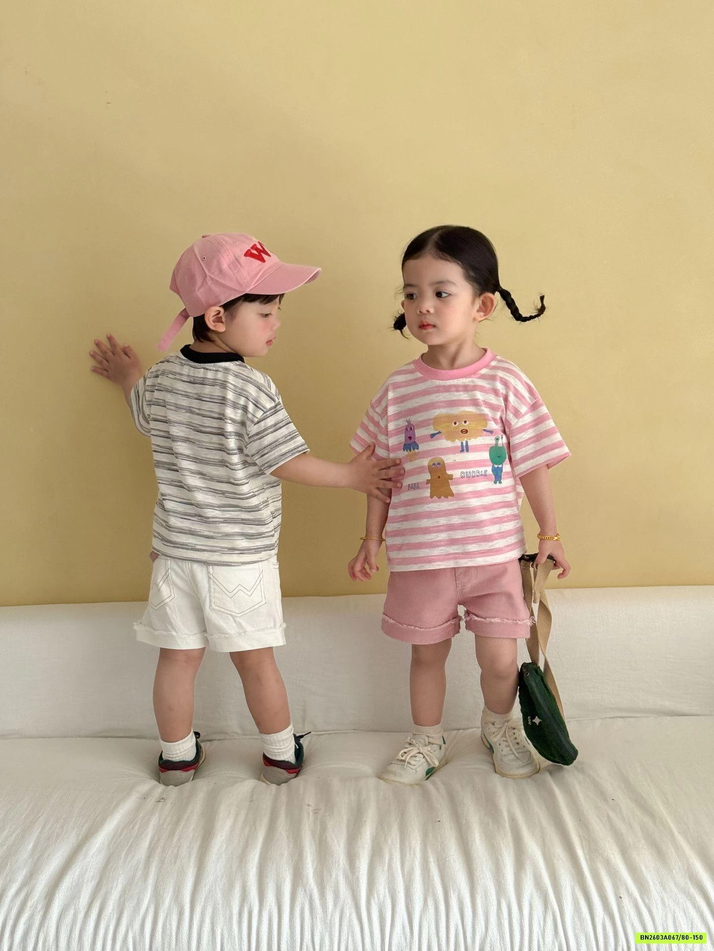 ÁO KẺ KUTE MIX SHORT GẤP GẤU