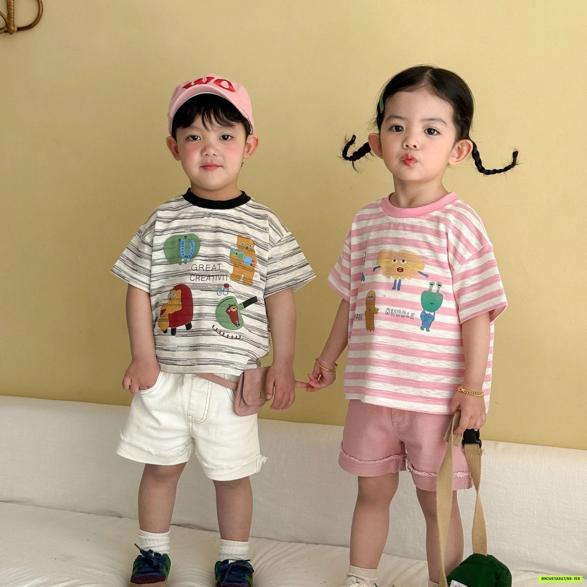 ÁO KẺ KUTE MIX SHORT GẤP GẤU