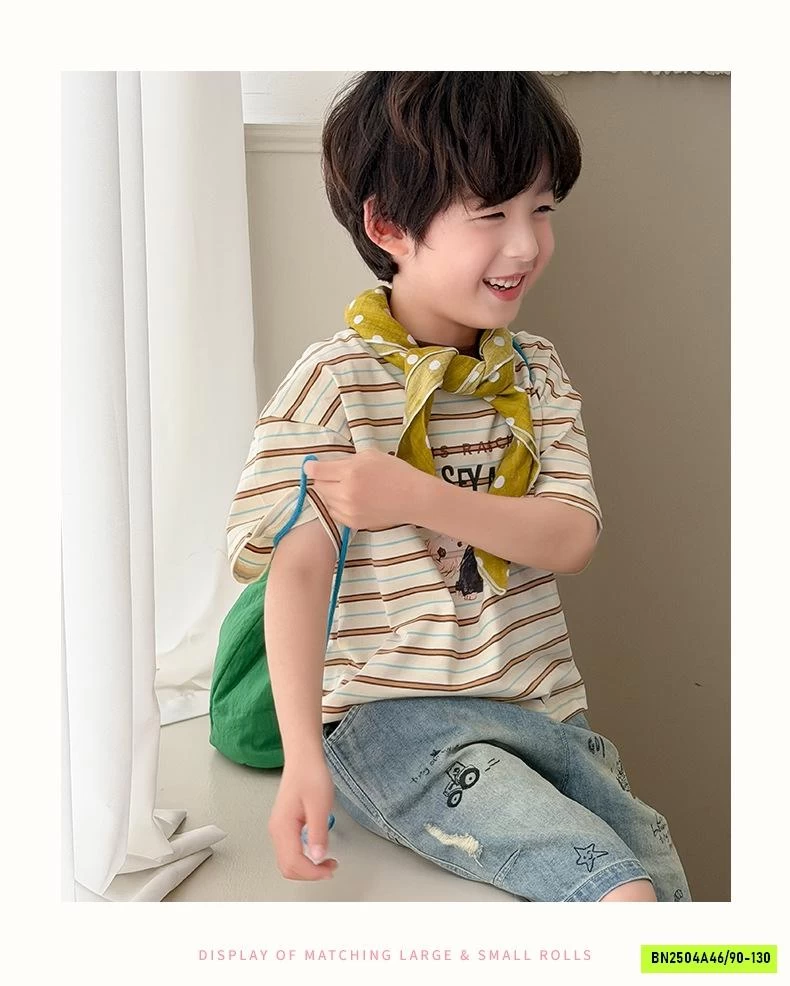 ÁO THUN KẺ MIX JEANS IN HÌNH