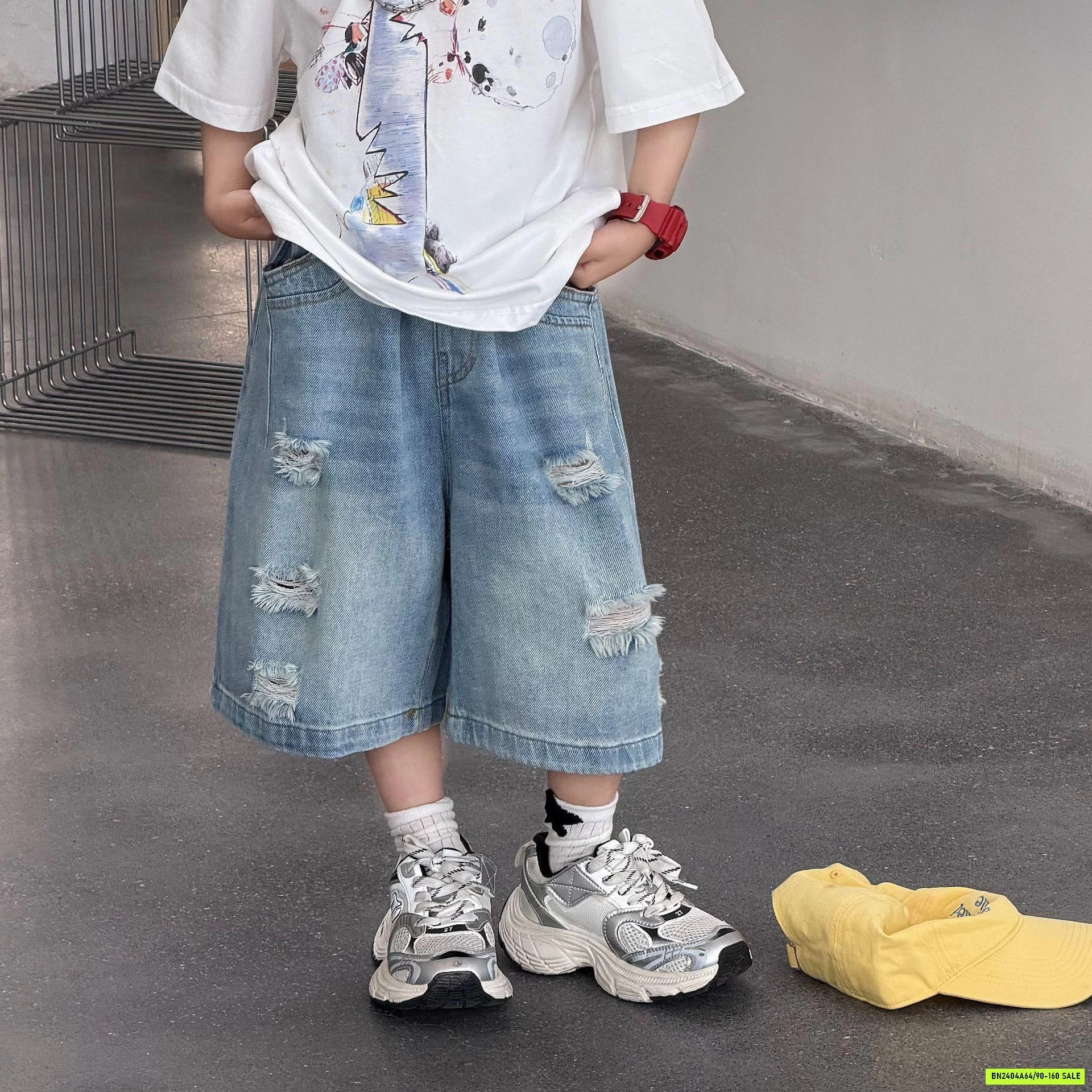 SHORT JEANS LỬNG BASIC RÁCH GỐI FANSHU