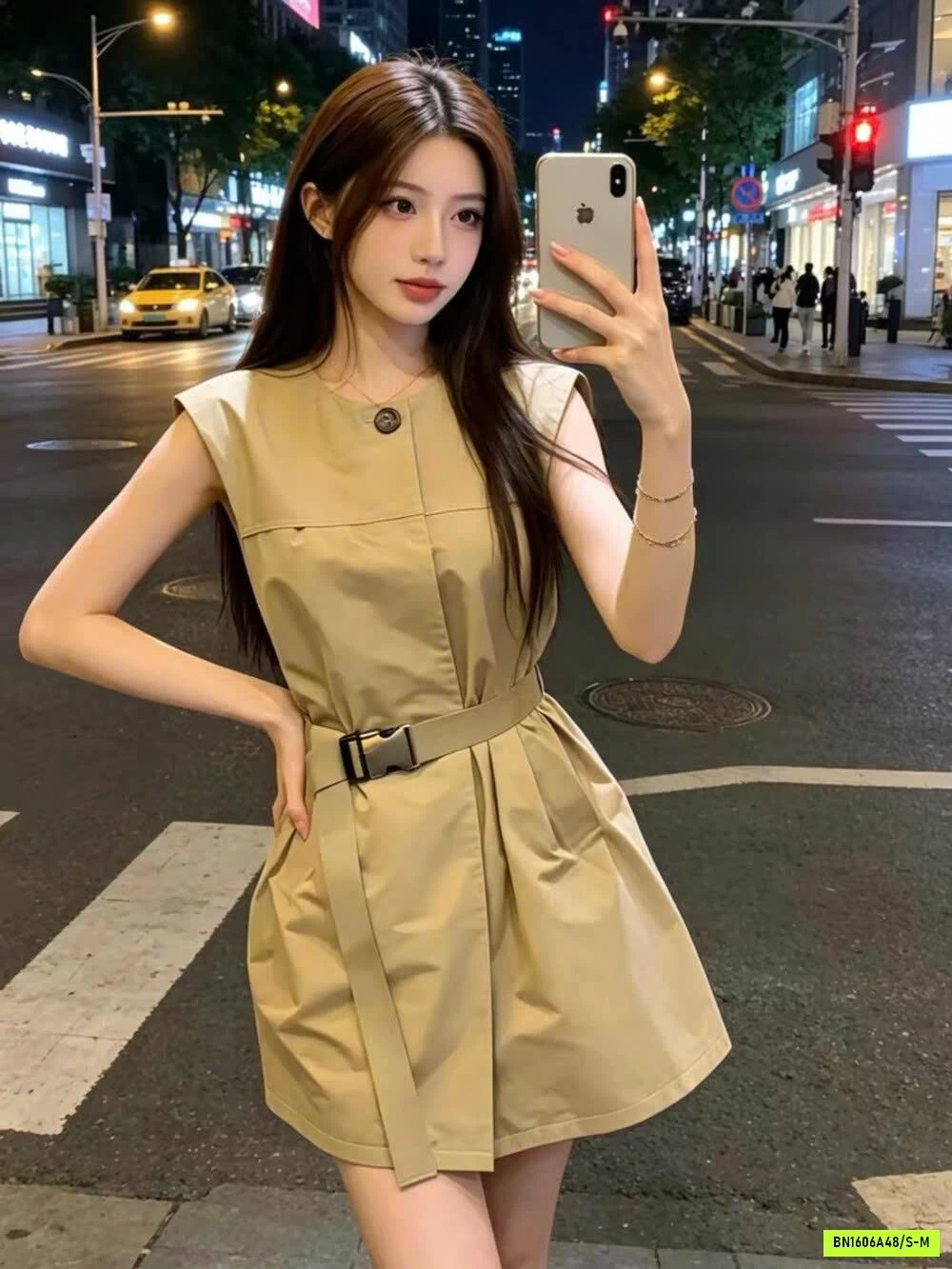 ĐẦM MĂNG TÔ KÈM BELT YJIA