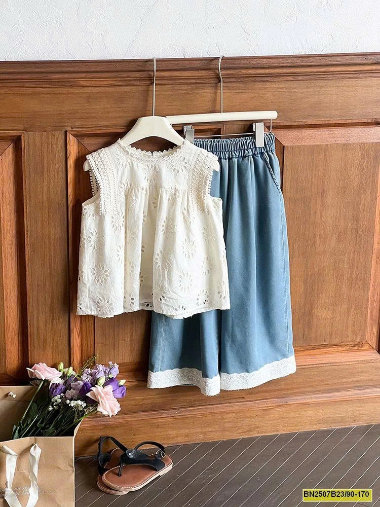 SÉT ÁO REN SÁT NÁCH MIX QUẦN DENIM AMBB 25E007