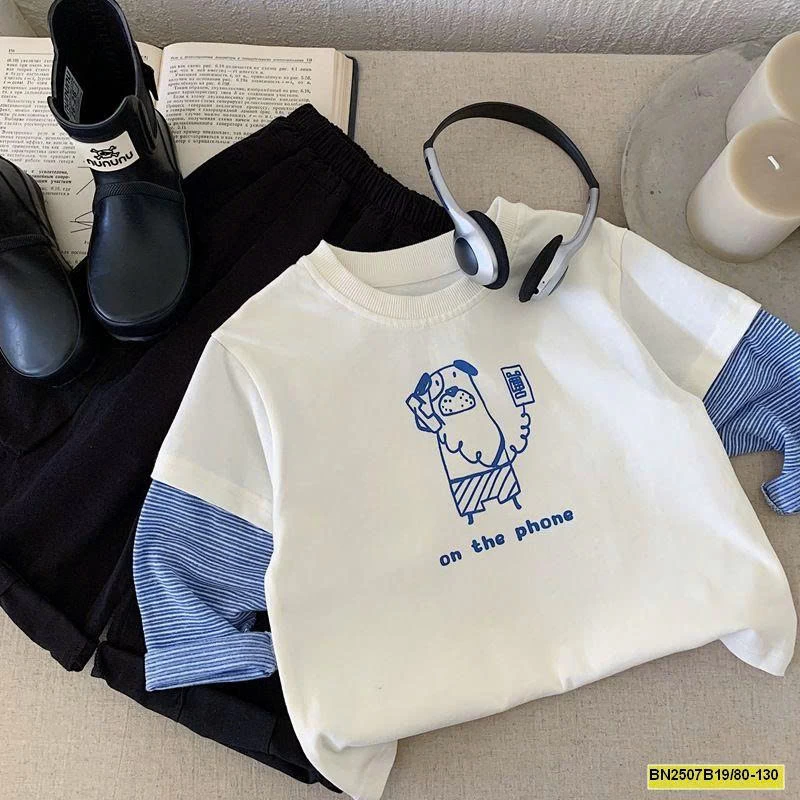 ÁO THUN TAY NỐI XANH DƯƠNG