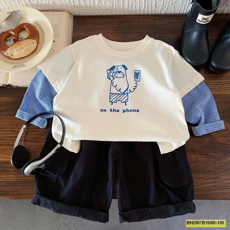 ÁO THUN TAY NỐI XANH DƯƠNG