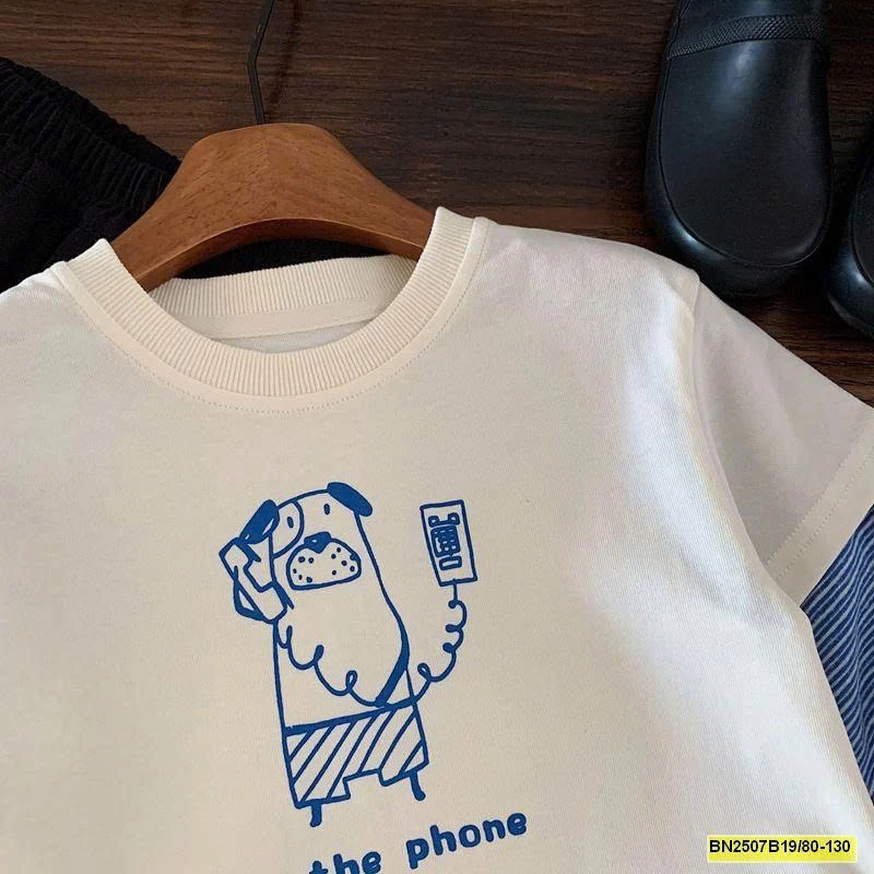 ÁO THUN TAY NỐI XANH DƯƠNG