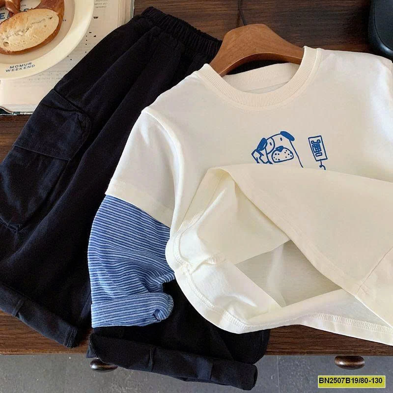 ÁO THUN TAY NỐI XANH DƯƠNG