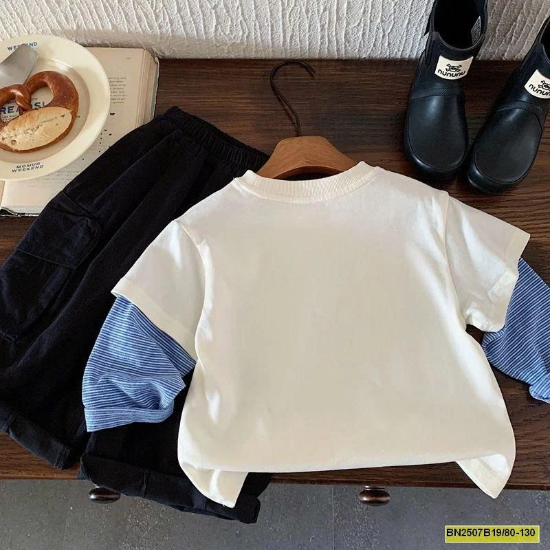 ÁO THUN TAY NỐI XANH DƯƠNG