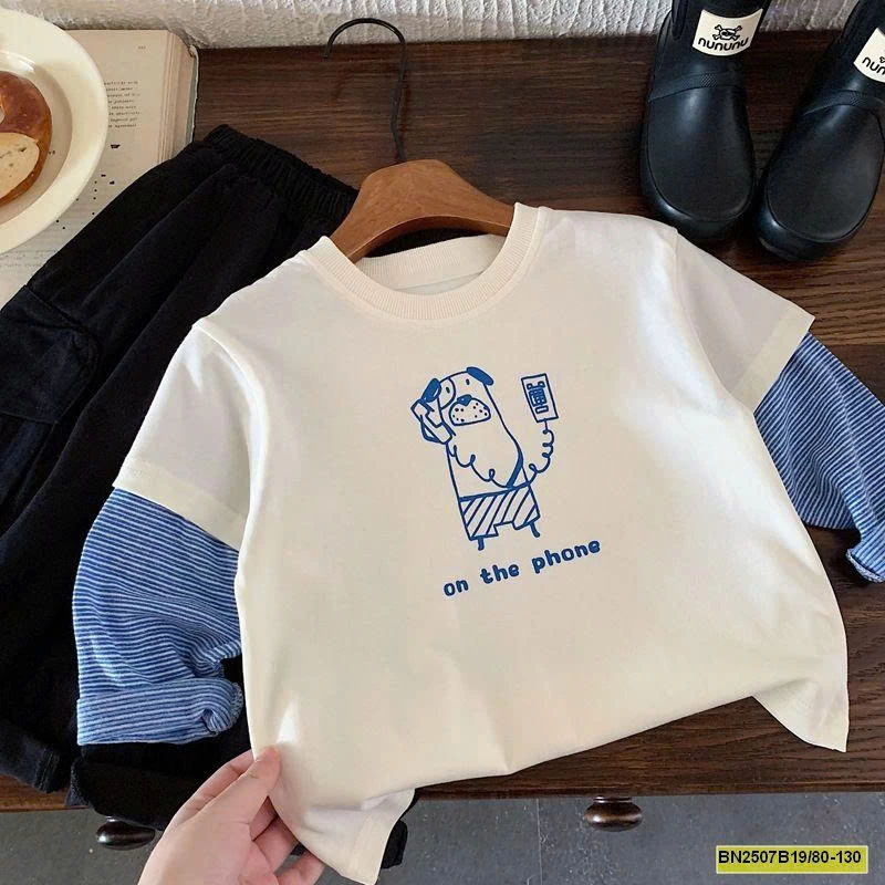 ÁO THUN TAY NỐI XANH DƯƠNG