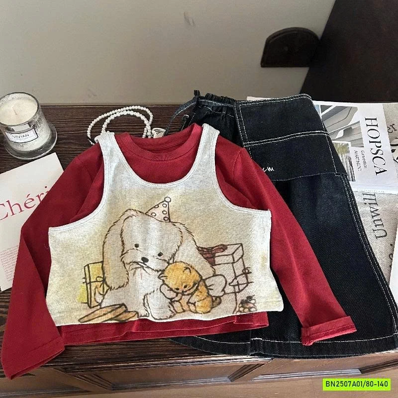 ÁO ĐỎ 2 LỚP MIX QUẦN JEANS SUÔNG